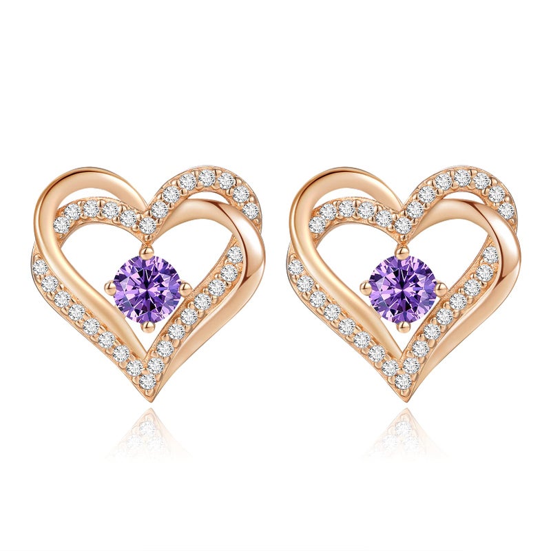 CDE Forever Love Heart Stud Earrings for Women, 925 Sterling Silver Birthstone Heart Stud Earrings Christmas Day Mother's Day Gift Anniversary Birthday Jewelry Gifts for Women Wife Her - Image 1